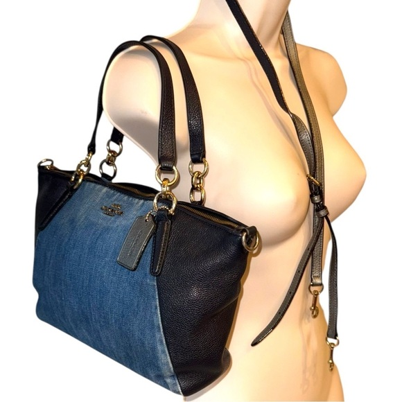 Rare Coach Denim Leather Satchel & Removable Crossbody Strap - Picture 10 of 17
